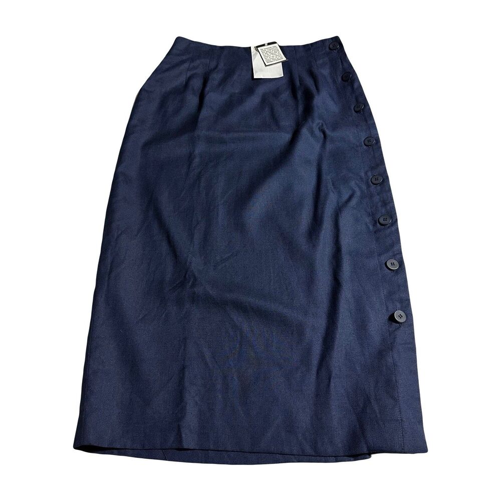 Talbots Vintage Linen Blend Midi / Maxi Skirt Button Down Side Size 10 Navy NWT